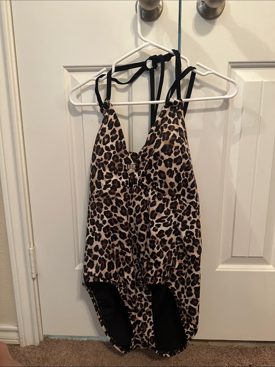 Other - Leopard Print One-Piece Swimsuit with Black Straps